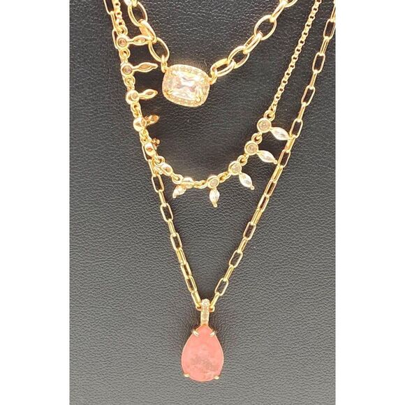 Bomb Party Luxe Layer Rose Gold Tone Rose Quartz & CZ Necklace - Picture 2 of 5